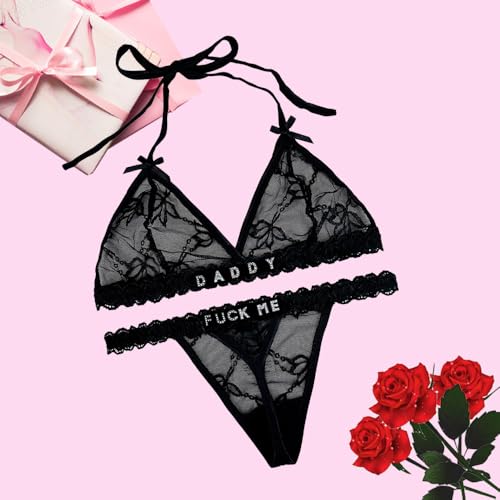 ToKuaigo Personalized Thongs with Name - Custom Thong with Name Bra Set, Personalized Gifts, Custom Funny Name Underwear