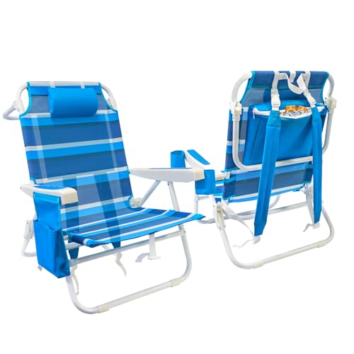 WTVIDAS Beach Chair 2 Pack, 5 Positions Textilene Folding Reclining Beach Chair with Backpack Straps, Cooler Bag & Cup Hol...