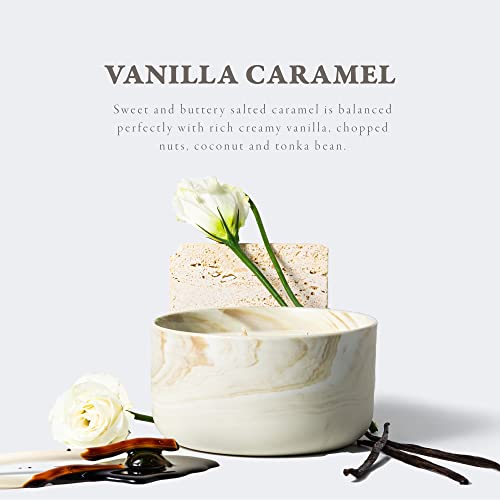 Vanilla Caramel Soy Candle, 14.8oz Soy Wax, 3 Wicks, Long-Lasting with Heat-Resistant Ceramic Jar, Soy Candles for Home Sc...