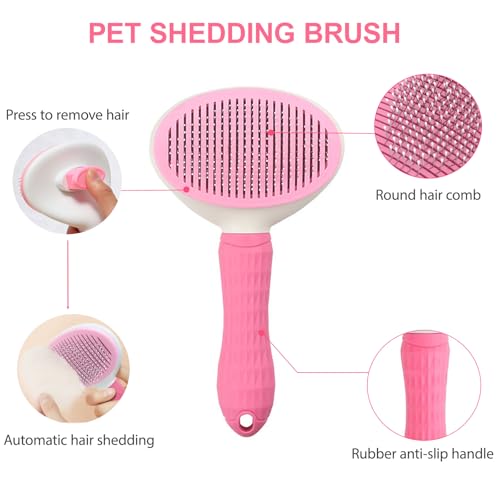 Kemodia 6PCS Pink Dog Washing Kit with Dog Brush, Shampoo Brush, Bath Scrubber,Washing Gloves, 39.7" × 20.5" Towel and Big...