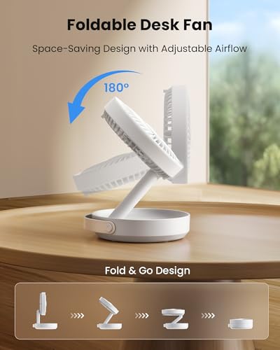Gaiatop Foldable Small Desk Fan with LED Night Light, 6.8in Wireless 6000mAh Battery Powered Portable Fan USB Rechargeabl...