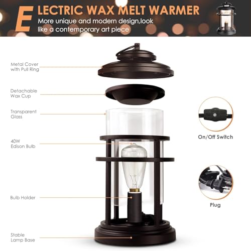 SALKING Electric Wax Warmer - Metal Wax Melt Warmer for Scented Wax,Candle Wax Burner Fragrance Warmer and 2 Edison Bulbs,...