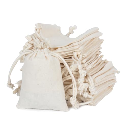 gobyhumm 50 Pieces Pure Cotton Drawstring Bags Muslin Bags Sachet Bag for Home Supplies （2.8 * 3.5"）