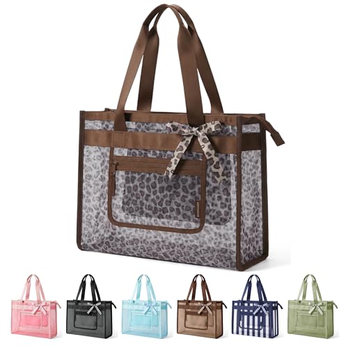 BAGSMART Mesh Beach Bag with Zipper Pocket, Large Beach Tote Bags for Women | for 40 oz Bottle, Removable Ribbon Bow, Sand...
