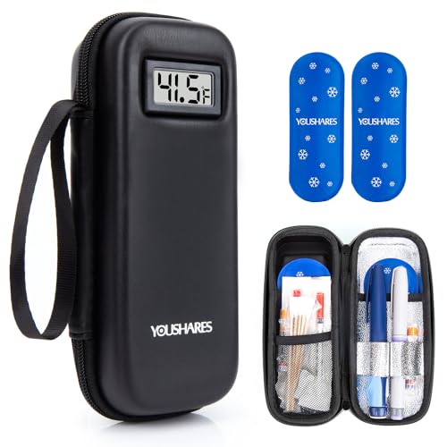 YOUSHARES Insulin Cooler Travel Case with Temperature Display - Refrigerated Medicine Cooling Bag with 2 TSA Approved Ice ...