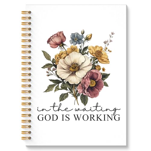 ROXMART Christian Floral Glitter Spiral Notebook, Bible Verse Journal, Christian Gifts for Women, in the Waiting God Is Wo...