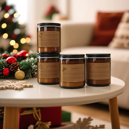 Manly Scented Candles Gift Set - 4 Pack Soy Wax Candles for Men, Aromatherapy Candles with Lavender/Vanilla/Forest/Rose Sc...
