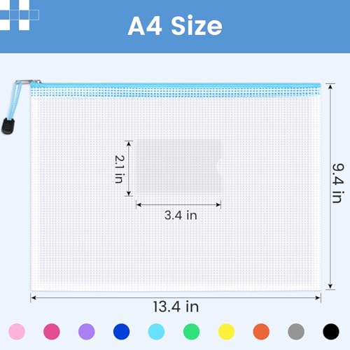 Sooez 20 Pack Mesh Zipper Pouch Bags, A4 Letter Size, Zipper Bags with Label Pocket, Waterproof Pouches for Classroom Orga...