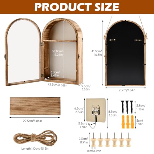 10x16 Shadow Box Frame, Large Shadow Boxes Display Cases with Linen Back and Removable Shelves, Arch Brown Wooden Memory B...