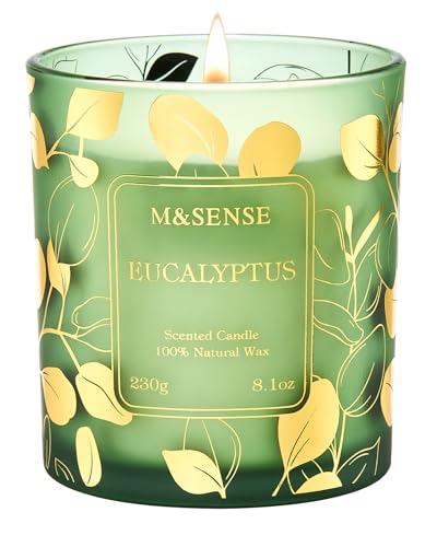 M&SENSE Eucalyptus Vegan Soy Candles, 8.1oz 42-Hour Slow Burning Non Toxic, Winter Aromatherapy Candle for Relaxing Calmin...