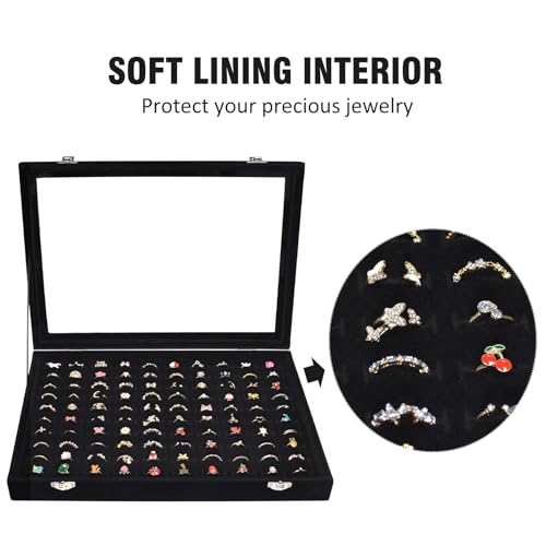 Vicoter Rings Organizer Tray 100 Slot Velvet Ring Earring Storage Box TranSparent Cover Jewelry Store Ring Display Box Jew...