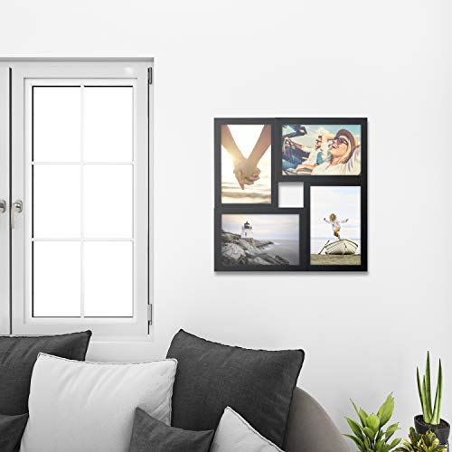 Malden International Designs Collage Picture Frame for Wall, Holds Four Photos : 2-6x4 and 2-4x6 Inch - Black Plastic, Wal...