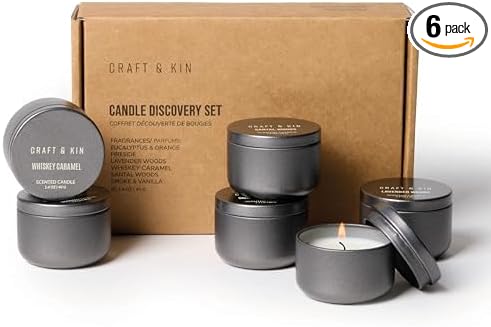 Craft & Kin Scented Votive Candle Gift Set of 6 | Small Luxury Scented Candles Holiday Gift Set for Home | Candle Box with...