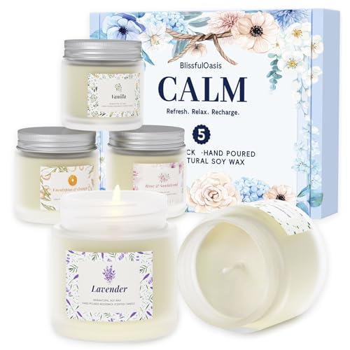 BlissfulOasis Scented Candles, Long-Lasting Candles for Home Scented, 5 Pack Candle Set, Candles for Women, Natural & Safe...