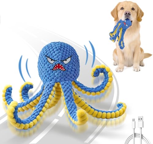 Qraxond Interactive Dog Toys Octopus,Durable Automatic Jumping Dog Toy to Keep Them Busy,Squeaky Moving Tug of War Doggie ...