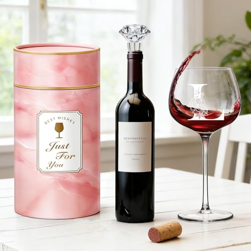 Personalized Gifts for Women - Monogrammed A-Z Wine Glass Customized Gifts, Unique Birthday Gifts for Women, Christmas Bas...