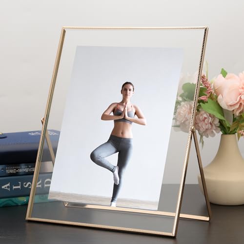 Gold 8x10'' Floating Frame Set of 2, For Photo Sizes ( 5x7'' ,6x8'' 7x9'' up to 8x10''), Beautiful Metal Lace Edge Frames ...