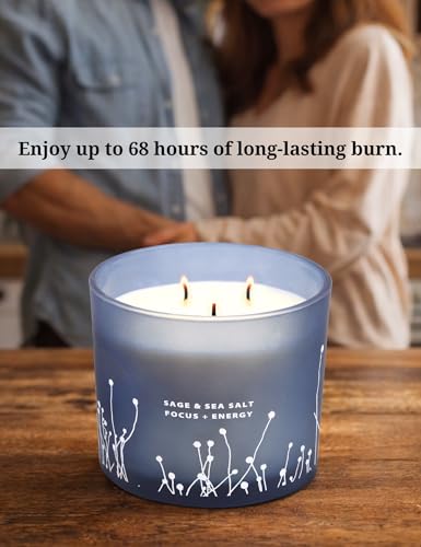 White Sage Sea Salt 3 Wick Candle - Large Soy Scented Candle 14.5 oz - Sage Candle for Cleansing House - Aromatherapy Ener...