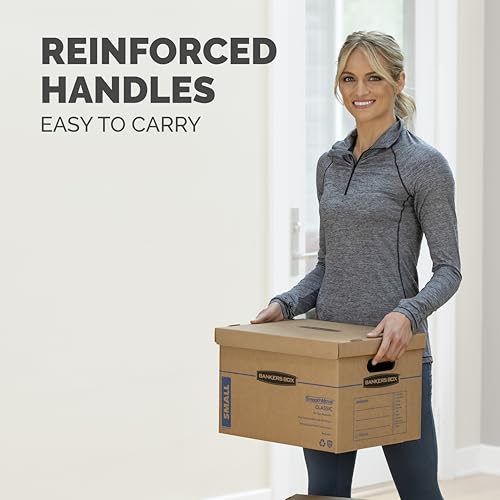 Bankers Box Classic Moving Box 12 Pack Kit, Reinforced Handles, Tape-Free Assembly, Box with Lid, 8 Small and 4 Medium Box...