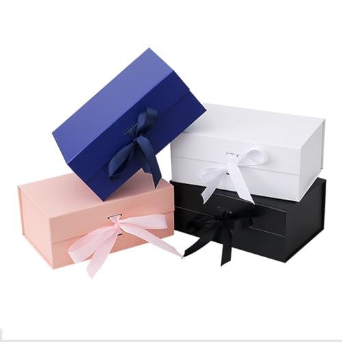 MEIANJU Dark Blue Gift Boxes 8.7*W6.5*H3.5inch with Ribbon Foldable Magnetic Gift Boxes Set of 5 Glossy Finish Magnetic Bo...