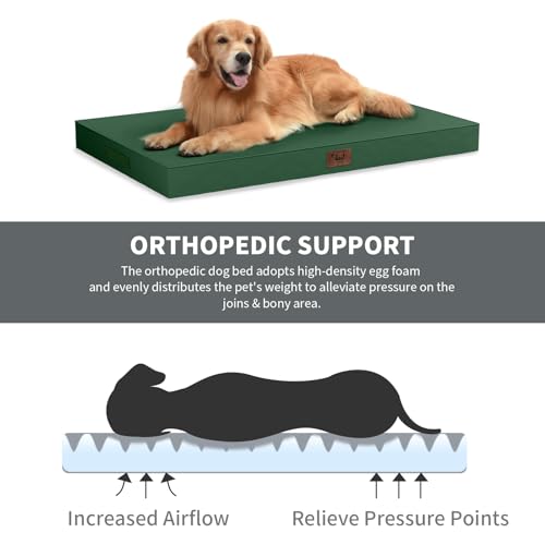Tail Stories Outdoor All Weather Dog Bed, XXL Waterproof Dog Bed for Large Dogs, Orthopedic Egg Crate Foam Pet Mat with Re...