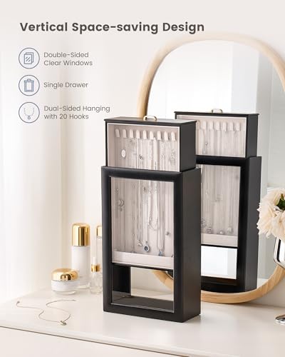Lolalet Upgraded Double-Sided Hanging Necklace Organizer Box, Jewelry Display Case with Double-Sided Clear Window for Neck...