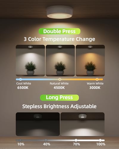 EZVALO LED Puck Lights, Rechargeable Battery Touch Light, 2.5'' Mini Tap Lights, Wireless Closet Light, Under Cabinet Ligh...