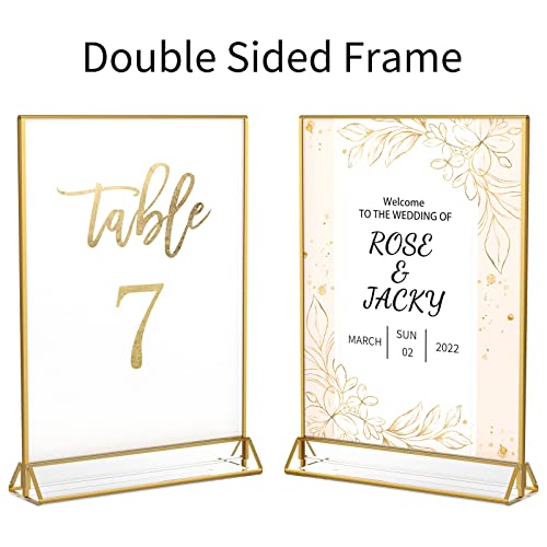 NIUBEE 6Pack 5 x 7 Clear Acrylic Wedding Table Number Holder Stands with Gold Borders, Double Sided Picture Frames Sign fo...