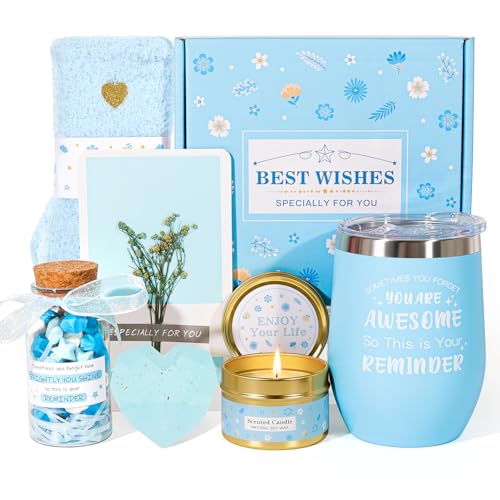 Birthday Gifts for Women,Unique Blue Gifts Basket Ideas for Women Gifts Box for Her Self Care Relaxing Spa Gift Set Birthd...