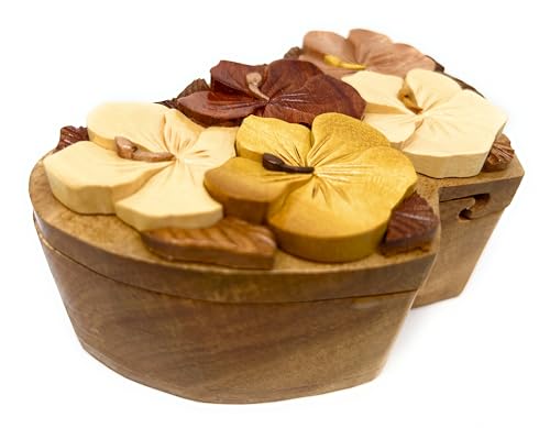 Love in Bloom – Handcrafted Wooden Heart Puzzle Box with Floral Carving | Secret Compartment Keepsake Gift for Anniversar...