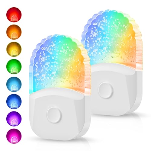 Night Lights Plug Into Wall [2 Pack], Color Changing Night Light for Kids, 8-Color RGB LED Nightlight with Dusk to Dawn Se...