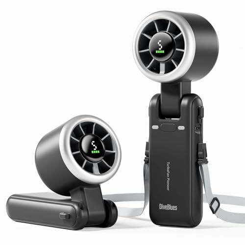 Diveblues Portable Handheld Turbo Fan, 5 Gear Wind, Battery Operated, Up to 12 Working Hours, 3 IN 1 Hand Fan with Air Tur...