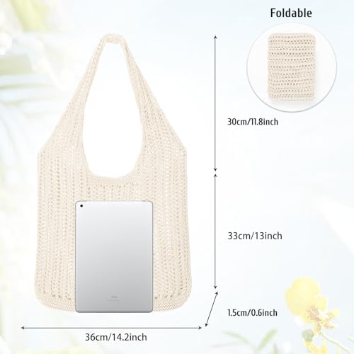 XZQTIVE Crochet Tote Bag for Women Mesh Beach bag for Summer Vacation Aesthetic Hobo Knit Shoulder Bag