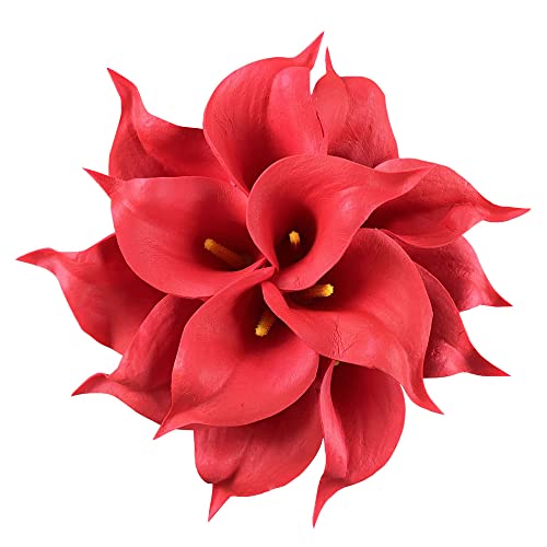 Wuudi 20pcs Calla Lily Bridal Wedding Bouquet Head Latex Real Touch Flower Bouquets(Red)