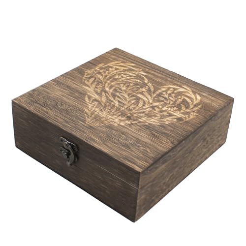 Wooden Memory Keepsake Boxes With Hinged Lids, Floral Heart Engraved Keepsake Boxes, Decorative Storage Box, Memory Box fo...