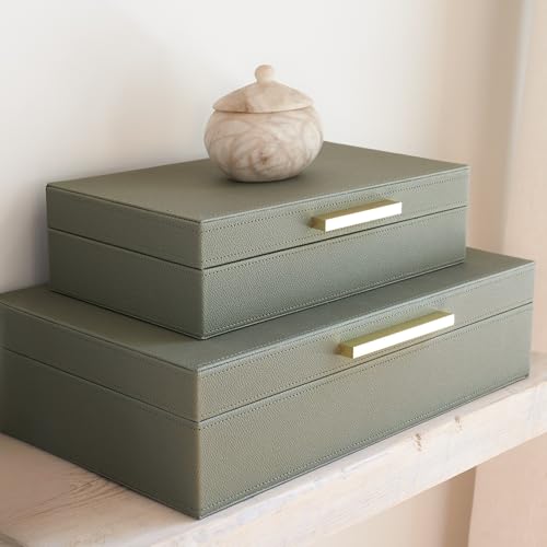 ZICOTO Decorative Storage Boxes with Lids – Set of 2 Beautiful PU Leather Organizer Bins for Your Bookshelf Home Decor - S...