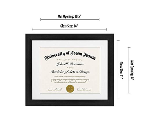 Americanflat 11x14 Diploma Frame with Shatter-Resistant Glass - Use as 8.5x11 Frame with Mat or Display 11x14 Documents Wi...