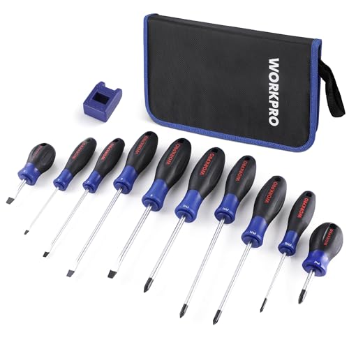 WORKPRO 10-Piece Magnetic Screwdriver Set with Pouch, Phillips, Slotted, Flat Head Screwdriver Include Magnetizer, Screwdr...