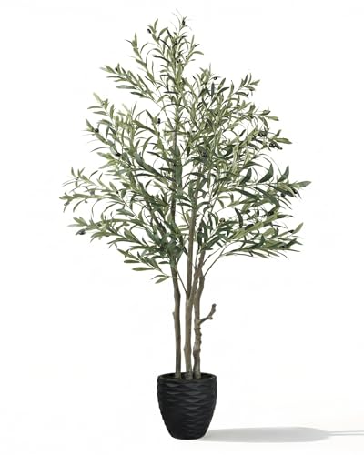 KOL 6ft Artificial Olive Tree Indoor, Tall Faux Olive Trees, Fake Olive Tree Floor Plant for Home Office Living Room Decor...
