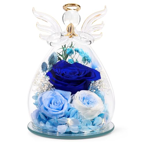 FIACO Gifts for Women Birthday Preserved Rose Forever Flower in Glass Angel Figurines Fresh Flowers for Delivery Prime for...
