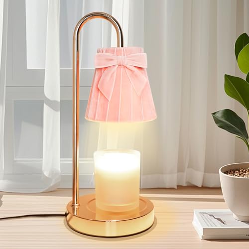 Pink Coquette Bow Flannel Candle Warmer Lamp with Timer and Dimmer, for Mom/Wife, Melt Wax Warmer Lamp with 2 Bulbs for Ca...