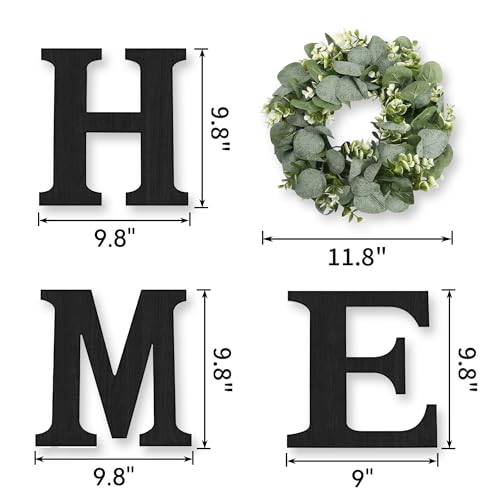 Pinkpum Wood Home Sign with Artificial Eucalyptus Wreath for O, Hanging Farmhouse Wall House Decor Wood Letters for Wall A...