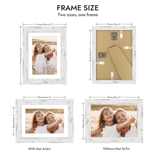 Hongkee 5x7 Picture Frame with Glass, Display Pictures 4x6 with Mat or 5 x 7 without Mat - Wall and Tabletop, 5 by 7 Photo...