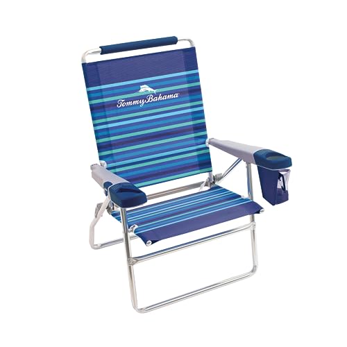 Tommy Bahama Set of 2 Highboy 4 Position Beach Chairs 15 Inch Seat Height with Cupholder, Side Storage Pouch and Mobile Ph...