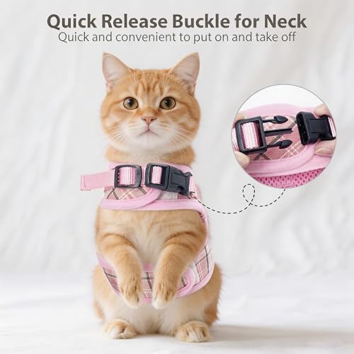 AIITLE Adjustable Bunny Harness & Leash Set - Soft Mesh Liner, Comfort Fit Plaid Pattern Vest with Magic Tape Design, Port...