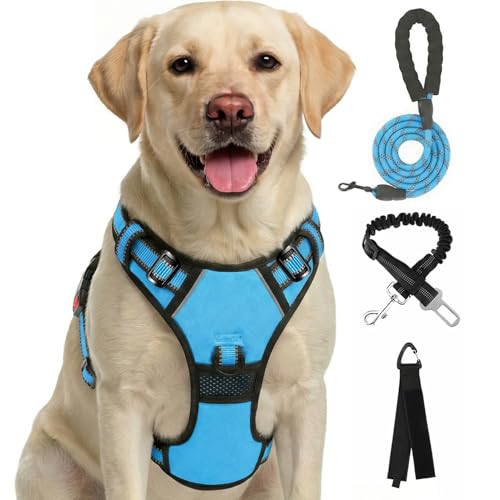 FURRYFECTION Plaid Dog Harness for Large Dogs, Reflective No Pull Adjustable Pet Vest with Front Clip, Leash, Easy Control...