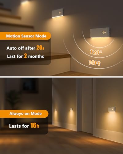 WILLED Motion Sensor Night Light, Rechargeable Stair Lights Indoor, Warm White Motion Sensor Light Indoor, Battery Operate...