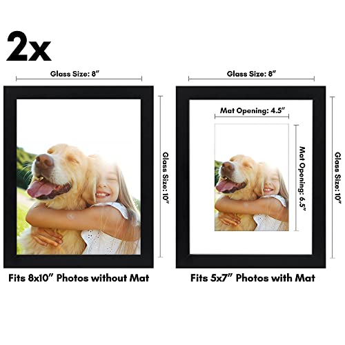 Americanflat 8x10 Picture Frame with Shatter-Resistant Glass - Set of 2 - Use as 5x7 Frame with Mat or Display 8x10 Photo ...