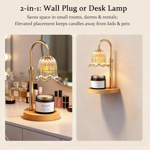 MoKasi Crystal Candle Warmer Lamp with Timer & Dimmable Light, Wall Mount Option，Adjustable Height Wax Melt Warmer for Jar...