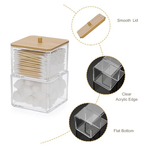 Hipiwe Clear Q-tip Dispenser Holder Acrylic Bathroom Containers 2-Tier Square Apothecary Jar with Lid Canister Cotton Swab...